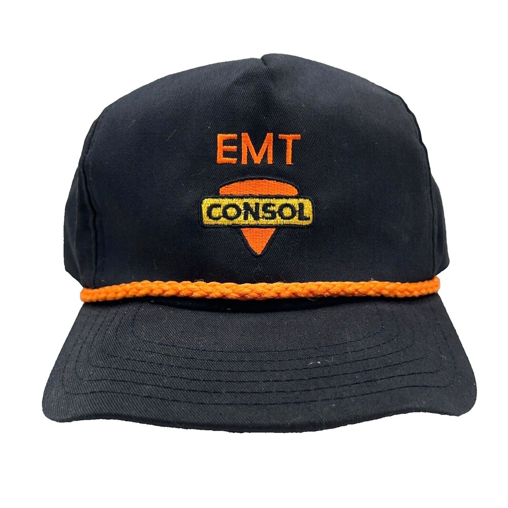 Vintage Consol Trucker Hat Cap‎ Snapback Coal Mining 80s USA Rope Black Orange